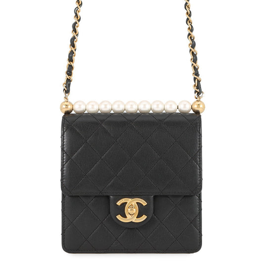 CHANEL Pearl Chain Shoulder Bag BlackAS0584 Lambskin