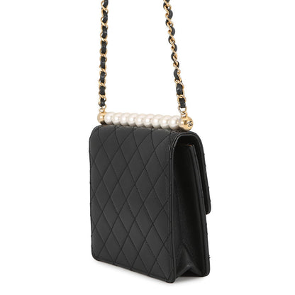 CHANEL Pearl Chain Shoulder Bag BlackAS0584 Lambskin