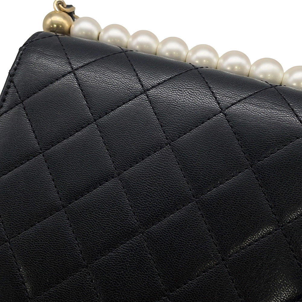 CHANEL Pearl Chain Shoulder Bag BlackAS0584 Lambskin