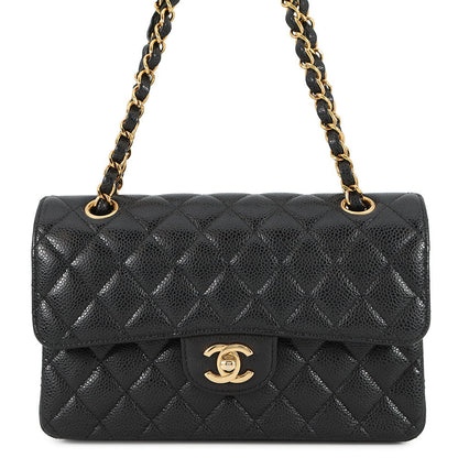 CHANEL Matelasse Double Flap Chain Shoulder Bag BlackA01113 Caviar Leather Size 23