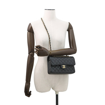 CHANEL Matelasse Double Flap Chain Shoulder Bag BlackA01113 Caviar Leather Size 23