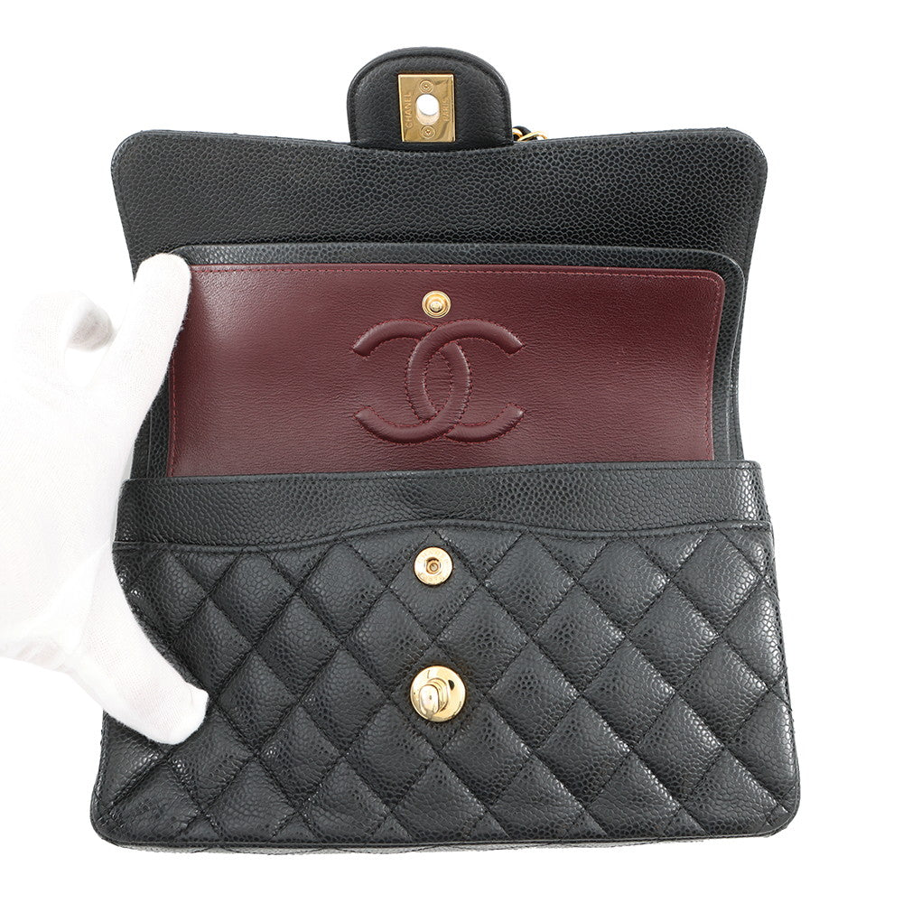 CHANEL Matelasse Double Flap Chain Shoulder Bag BlackA01113 Caviar Leather Size 23
