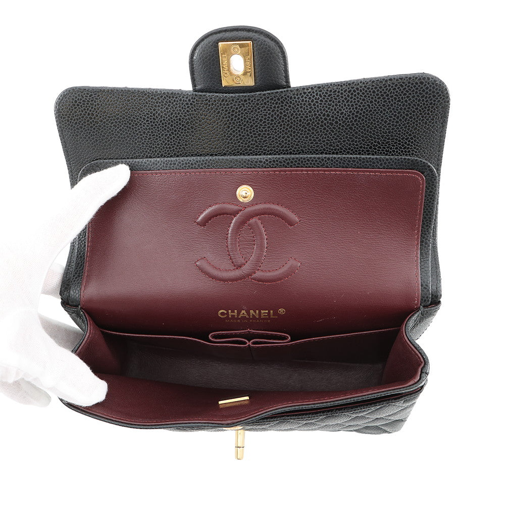 CHANEL Matelasse Double Flap Chain Shoulder Bag BlackA01113 Caviar Leather Size 23