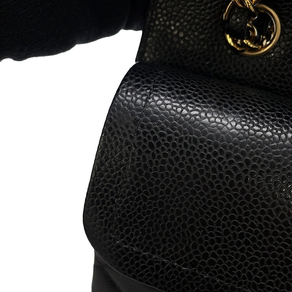 CHANEL Matelasse Double Flap Chain Shoulder Bag BlackA01113 Caviar Leather Size 23