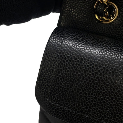 CHANEL Matelasse Double Flap Chain Shoulder Bag BlackA01113 Caviar Leather Size 23