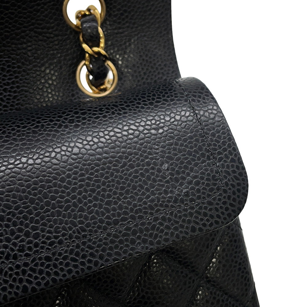 CHANEL Matelasse Double Flap Chain Shoulder Bag BlackA01113 Caviar Leather Size 23
