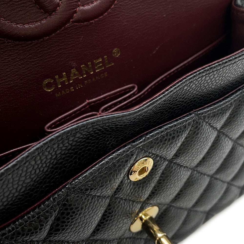 CHANEL Matelasse Double Flap Chain Shoulder Bag BlackA01113 Caviar Leather Size 23