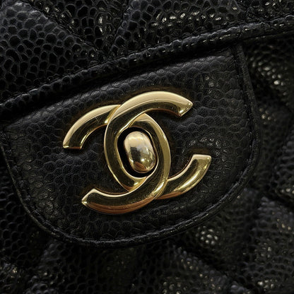 CHANEL Matelasse Double Flap Chain Shoulder Bag BlackA01113 Caviar Leather Size 23