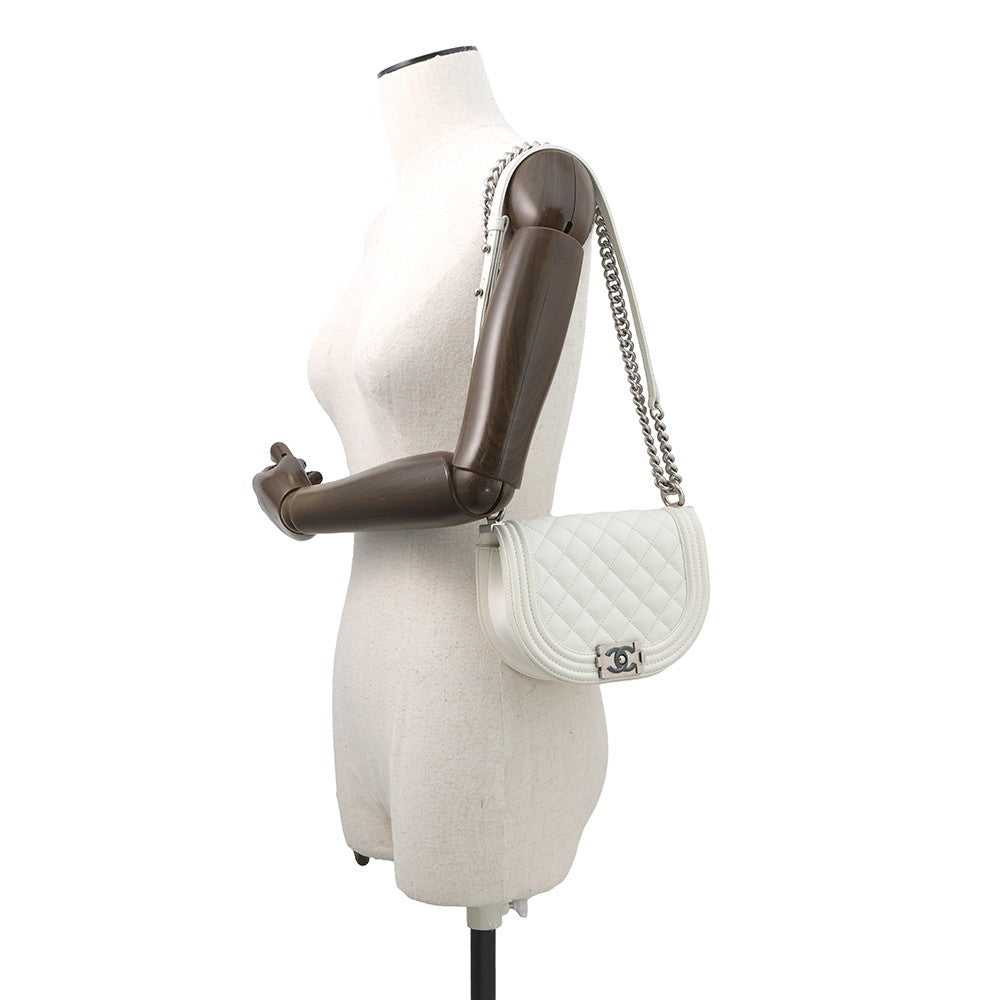 CHANEL Boy Chanel Chain Shoulder Bag WhiteAS3350 Caviar Leather