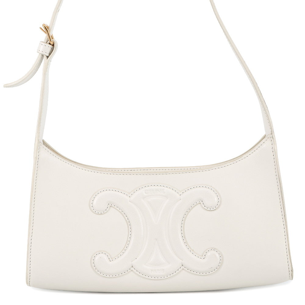 CELINE Cuir Triomphe Shoulder Bag White198153 Leather