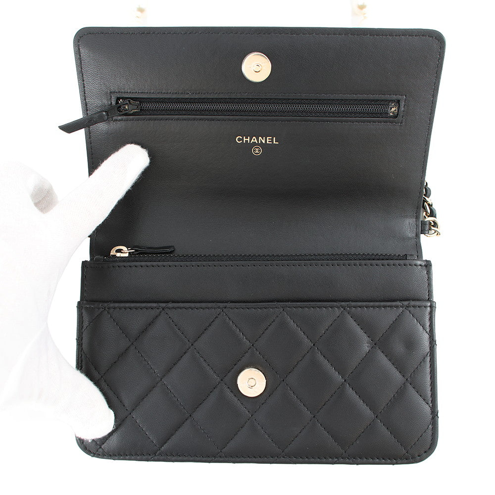 CHANEL Pearl Chain Wallet BlackAP2579 Lambskin