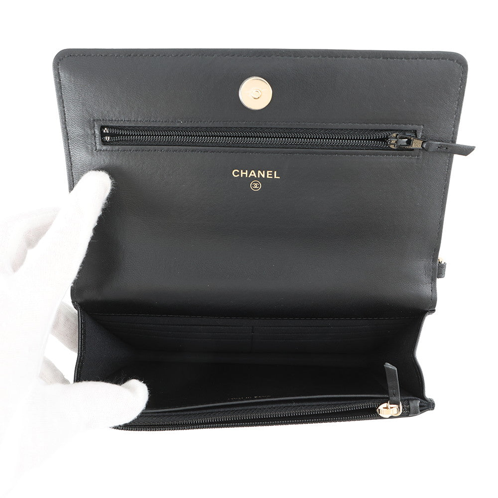 CHANEL Pearl Chain Wallet BlackAP2579 Lambskin