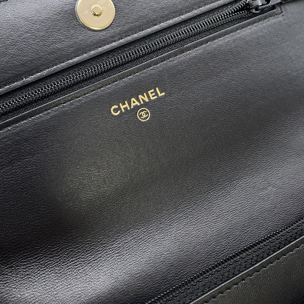 CHANEL Pearl Chain Wallet BlackAP2579 Lambskin