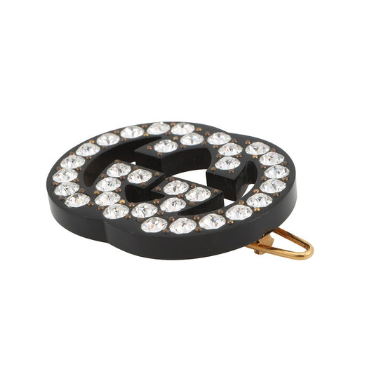 GUCCI logo hair clip Black627917 Plastic Rhinestone