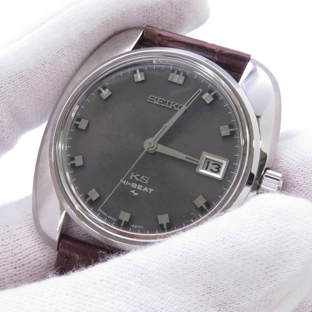 SEIKO King Seiko Hi-Beat W37mm Stainless Steel Leather Gray Dial4502-8000