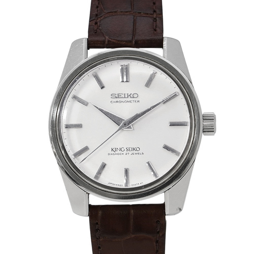 SEIKO King Seiko Chronometer W36mm Stainless Steel Leather Silver Dial4420-9990