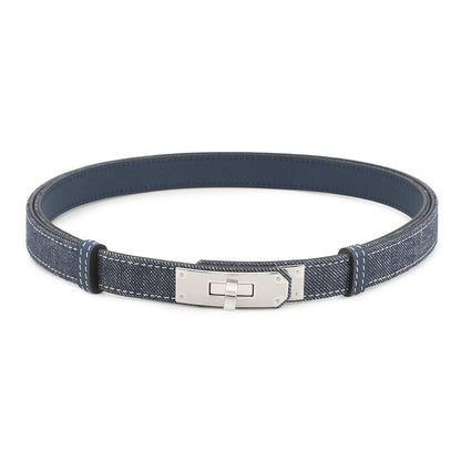 HERMES Belt Kelly Jean Blue Indigo/White/Blue Navy Denim Epsom Size 18