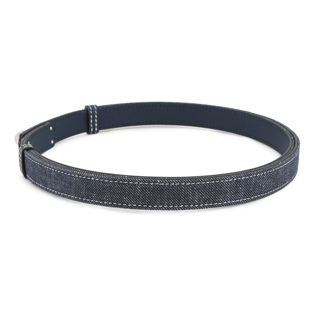 HERMES Belt Kelly Jean Blue Indigo/White/Blue Navy Denim Epsom Size 18