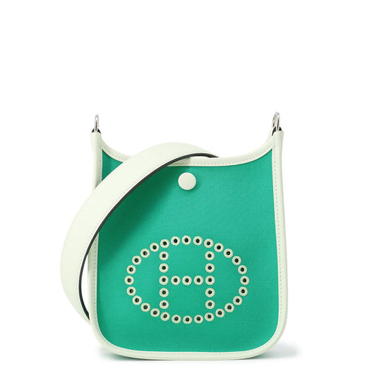 HERMES Neo Evelyne Menthe/Blue Azteque/Vert Fizz Toile Officier Swift Leather Size TPM