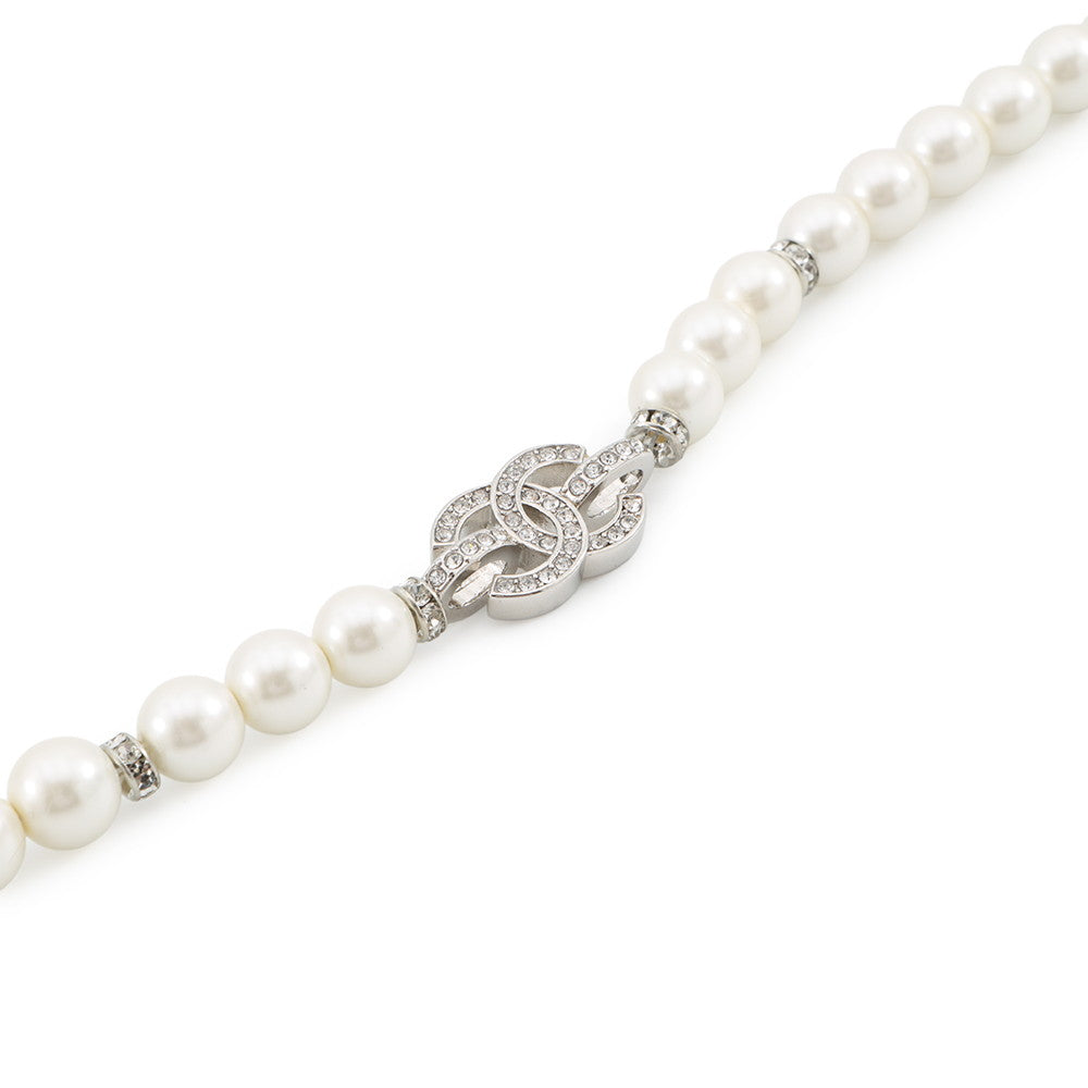 CHANEL CC Logo Bracelet SilverABF724 Metal Rhinestone Faux Pearl