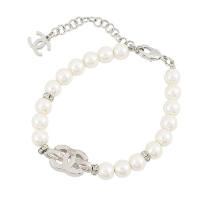 CHANEL CC Logo Bracelet SilverABF724 Metal Rhinestone Faux Pearl