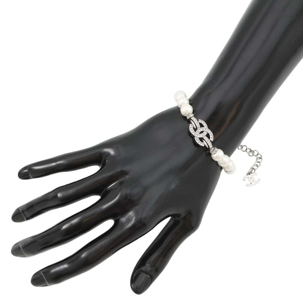 CHANEL CC Logo Bracelet SilverABF724 Metal Rhinestone Faux Pearl