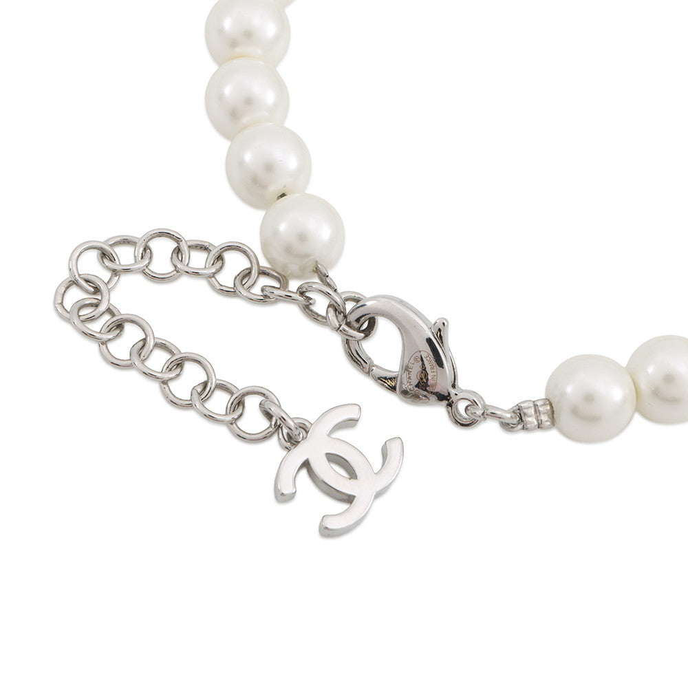 CHANEL CC Logo Bracelet SilverABF724 Metal Rhinestone Faux Pearl