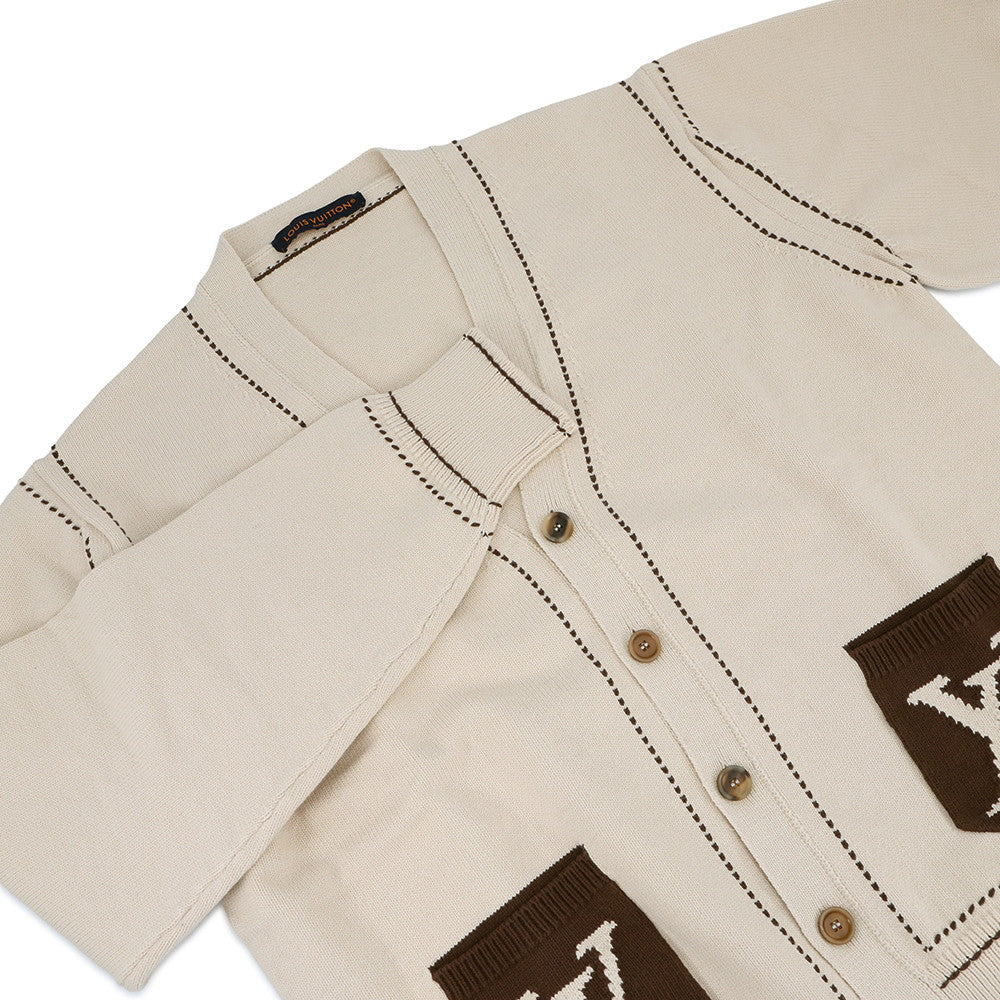 LOUIS VUITTON Signature Light Cardigan Size XL Beige/Brown1AFPXY Cotton65% Nylon35%