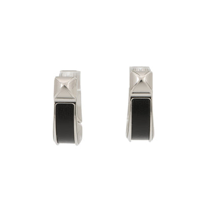 HERMES Earrings 《Joquette》 Size PM Black Box Calf Leather Metal