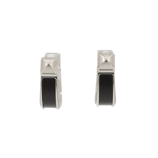 HERMES Earrings 《Joquette》 Size PM Black Box Calf Leather Metal