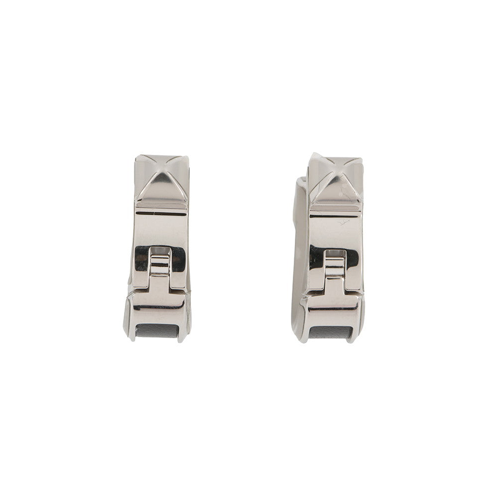 HERMES Earrings 《Joquette》 Size PM Black Box Calf Leather Metal