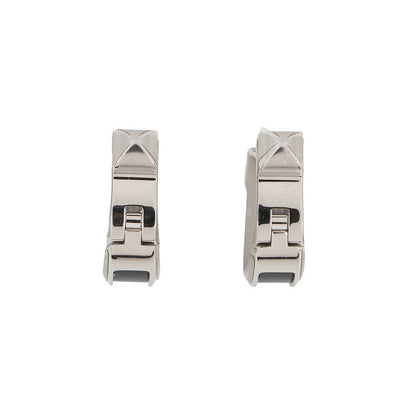 HERMES Earrings 《Joquette》 Size PM Black Box Calf Leather Metal