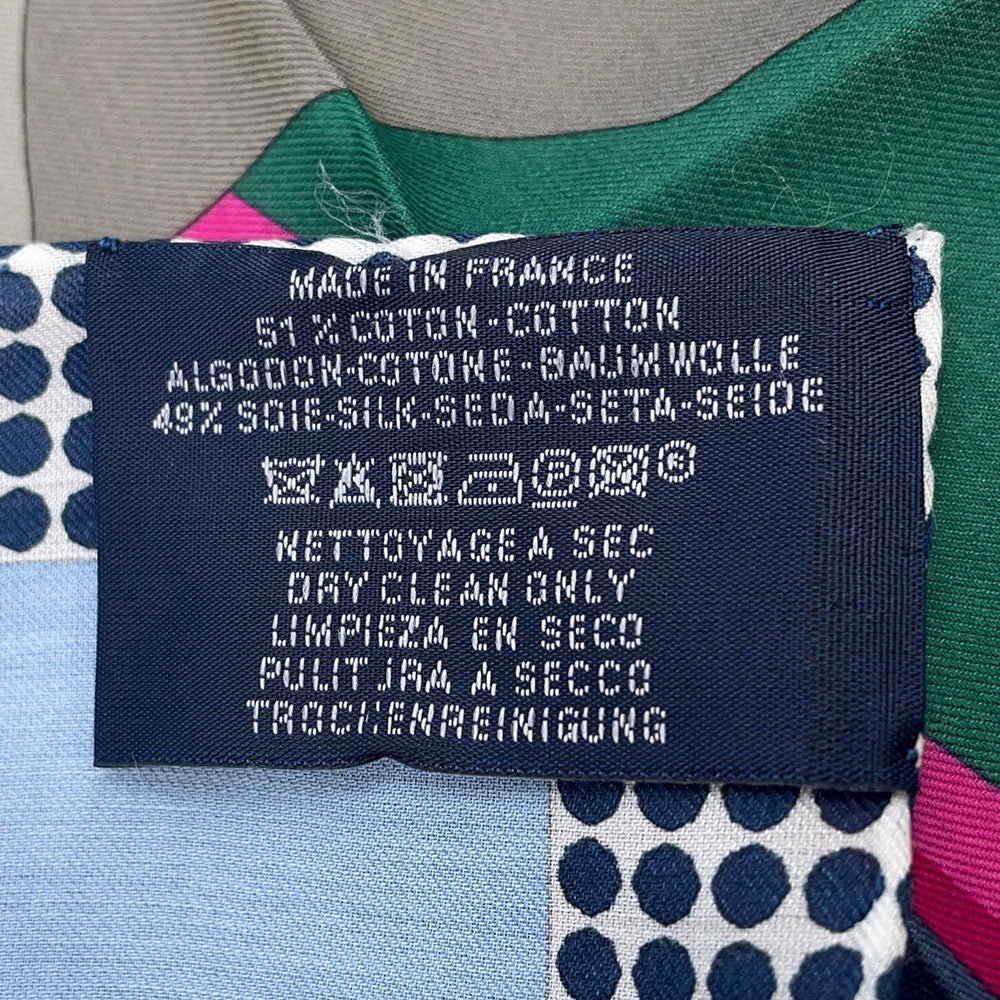 HERMES Carre "Cheval Tête en Bas" Size 65 Vert・Emerald / Blue・Horizon / Blue・Glacier Cotton51% Silk49%