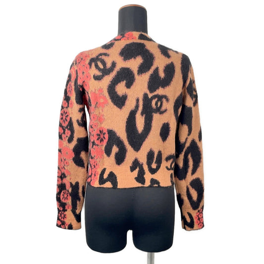 CHANEL Leopard knit sweater Size 36 Brown/Black/PinkP75361 Cashmere43% Mohair 32% Polyamide19% Wool 6%