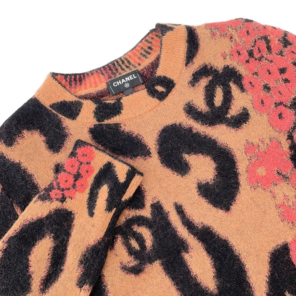 CHANEL Leopard knit sweater Size 36 Brown/Black/PinkP75361 Cashmere43% Mohair 32% Polyamide19% Wool 6%