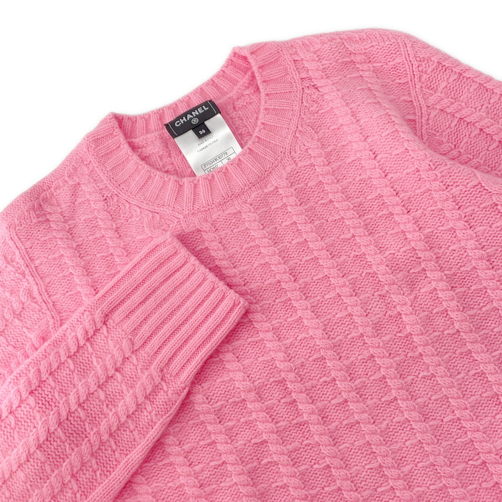 CHANEL Knit Top Sweater with CC Logo Size 36 PinkP75341 Wool 50% Cashmere50%