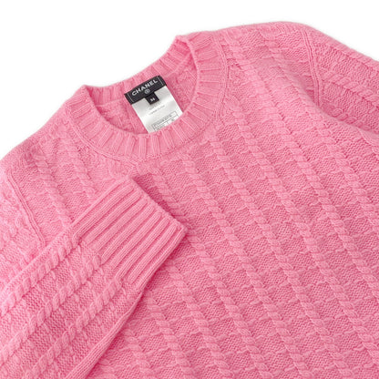 CHANEL Knit Top Sweater with CC Logo Size 36 PinkP75341 Wool 50% Cashmere50%