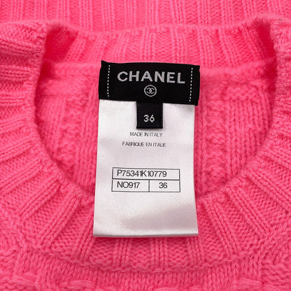 CHANEL Knit Top Sweater with CC Logo Size 36 PinkP75341 Wool 50% Cashmere50%