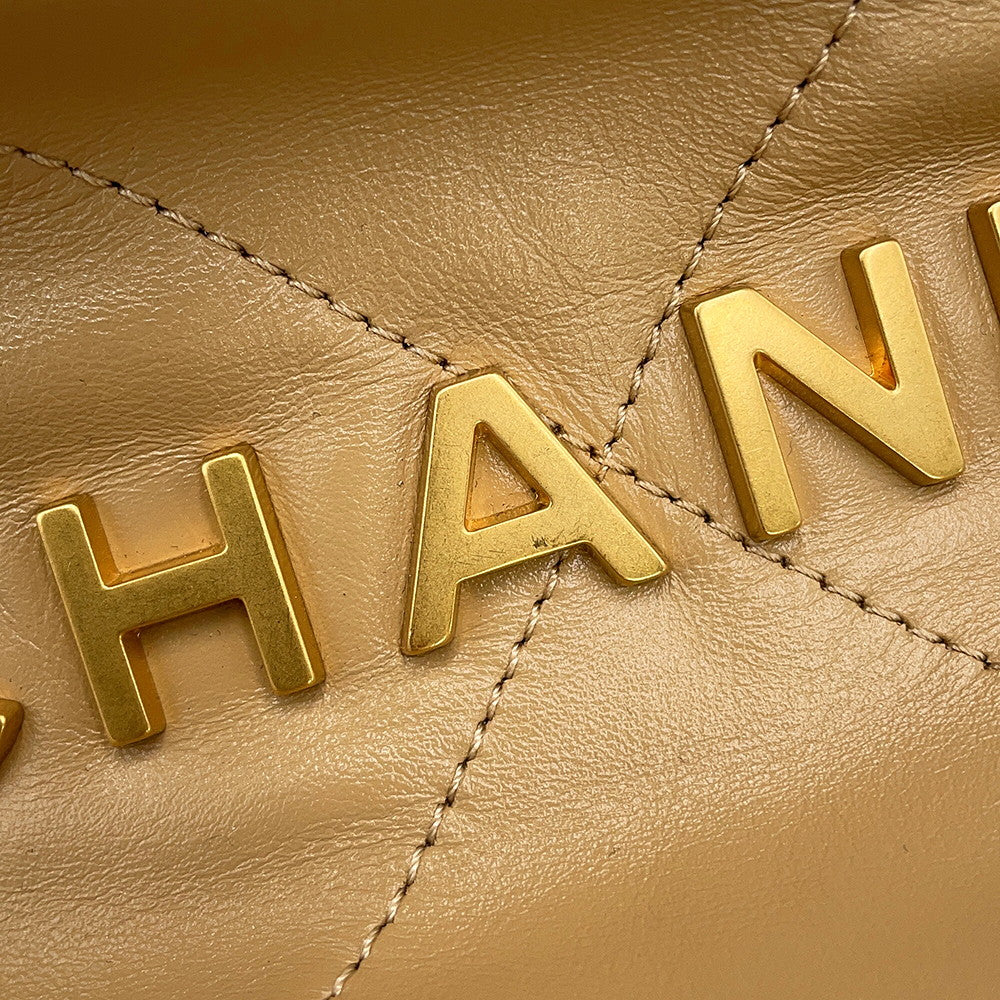 CHANEL CHANEL 22 Chain Shoulder Bag BeigeAS3260 Shiny Calf Leather Size Small