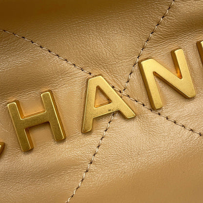 CHANEL CHANEL 22 Chain Shoulder Bag BeigeAS3260 Shiny Calf Leather Size Small