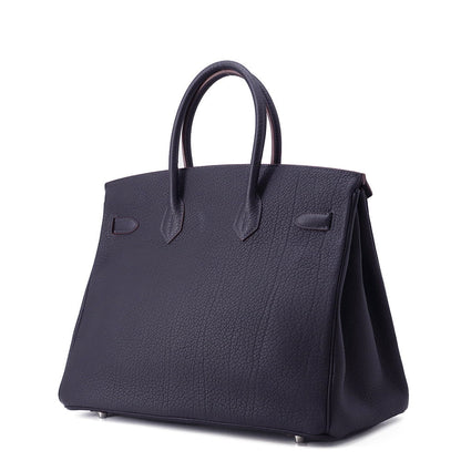 HERMES Birkin Club Blue Indigo/Rouge Casaque/Fauve Fjord Leather Barenia Leather Ottoman Size 35