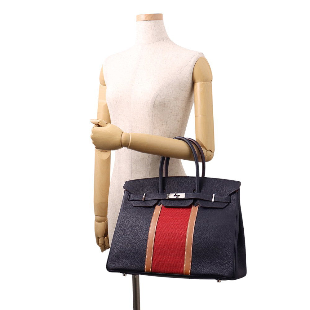 HERMES Birkin Club Blue Indigo/Rouge Casaque/Fauve Fjord Leather Barenia Leather Ottoman Size 35
