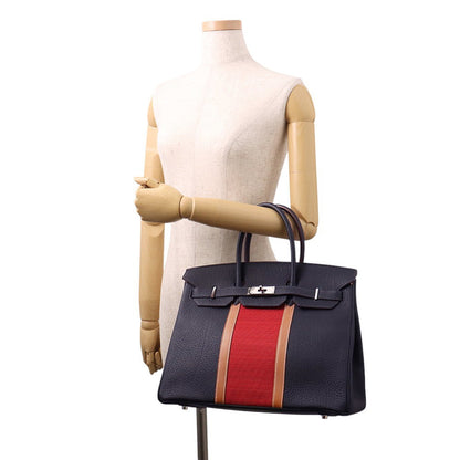 HERMES Birkin Club Blue Indigo/Rouge Casaque/Fauve Fjord Leather Barenia Leather Ottoman Size 35