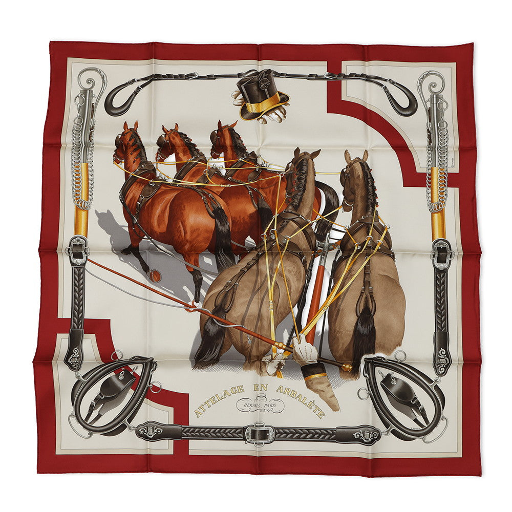 HERMES Carre 90 《Arcuate connection》 Size 90 Rouge・Cui / Greige / Halzan Silk100%