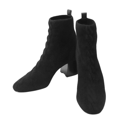 HERMES Jenna Short Boots Black Knit Schnee Calf Leather Size 37