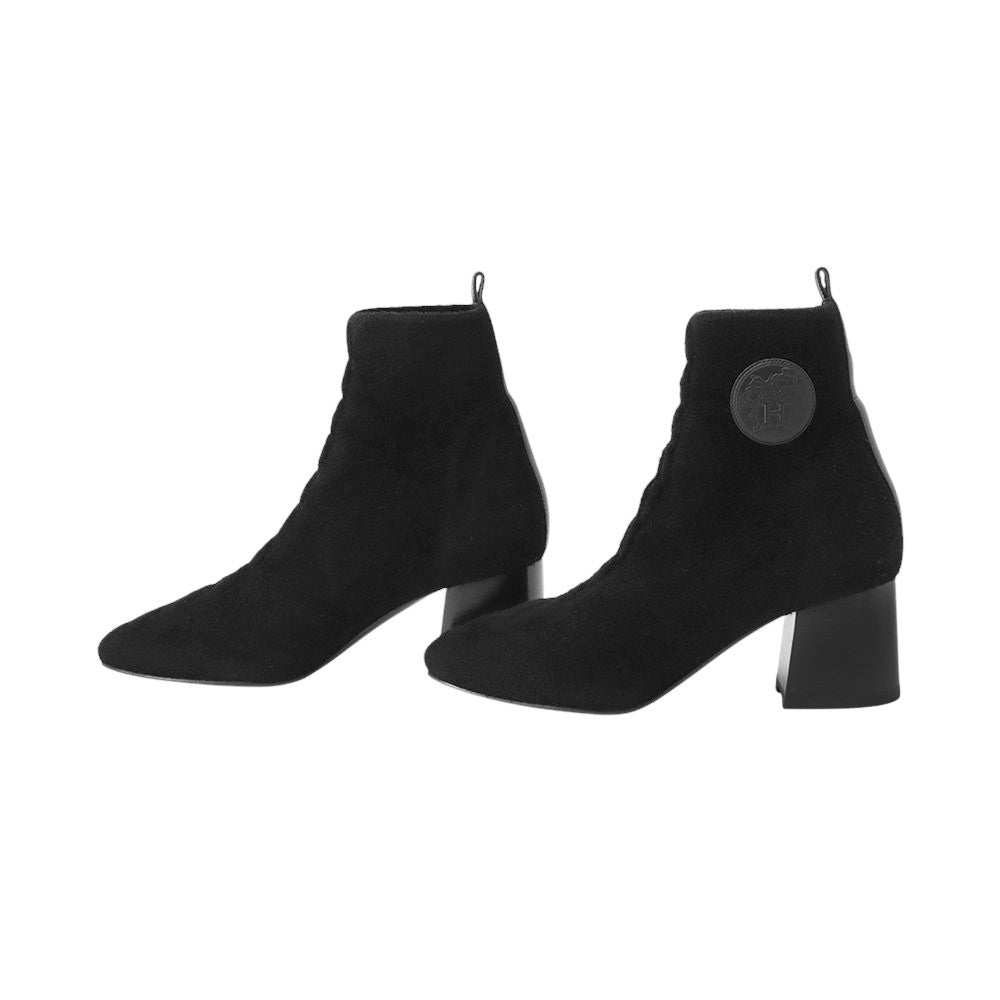 HERMES Jenna Short Boots Black Knit Schnee Calf Leather Size 37