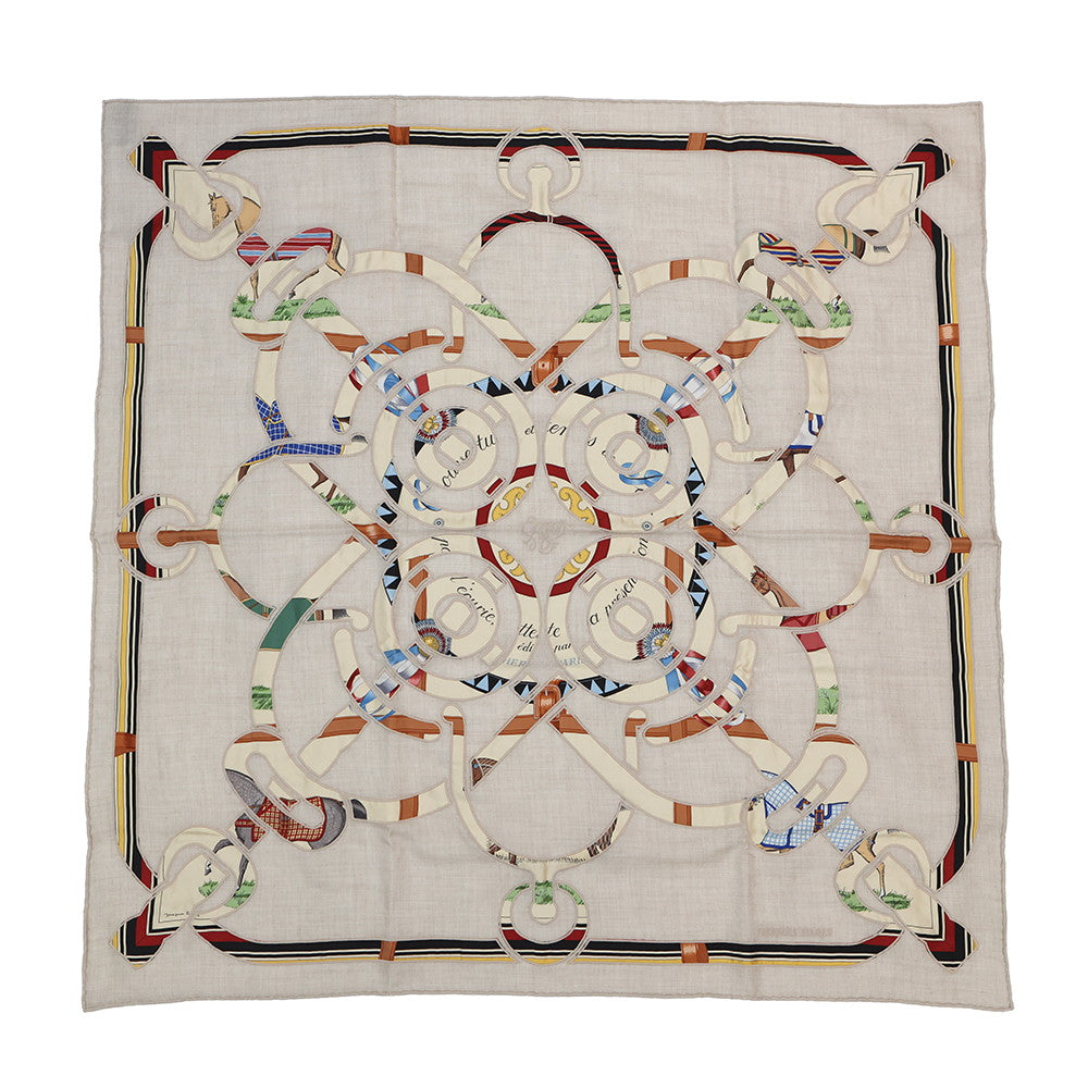 HERMES APPL COUVERTURES ET TENUES Size 90 Mastic/Natural/Multicolor Cashmere70% Silk30%