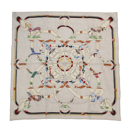HERMES APPL COUVERTURES ET TENUES Size 90 Mastic/Natural/Multicolor Cashmere70% Silk30%
