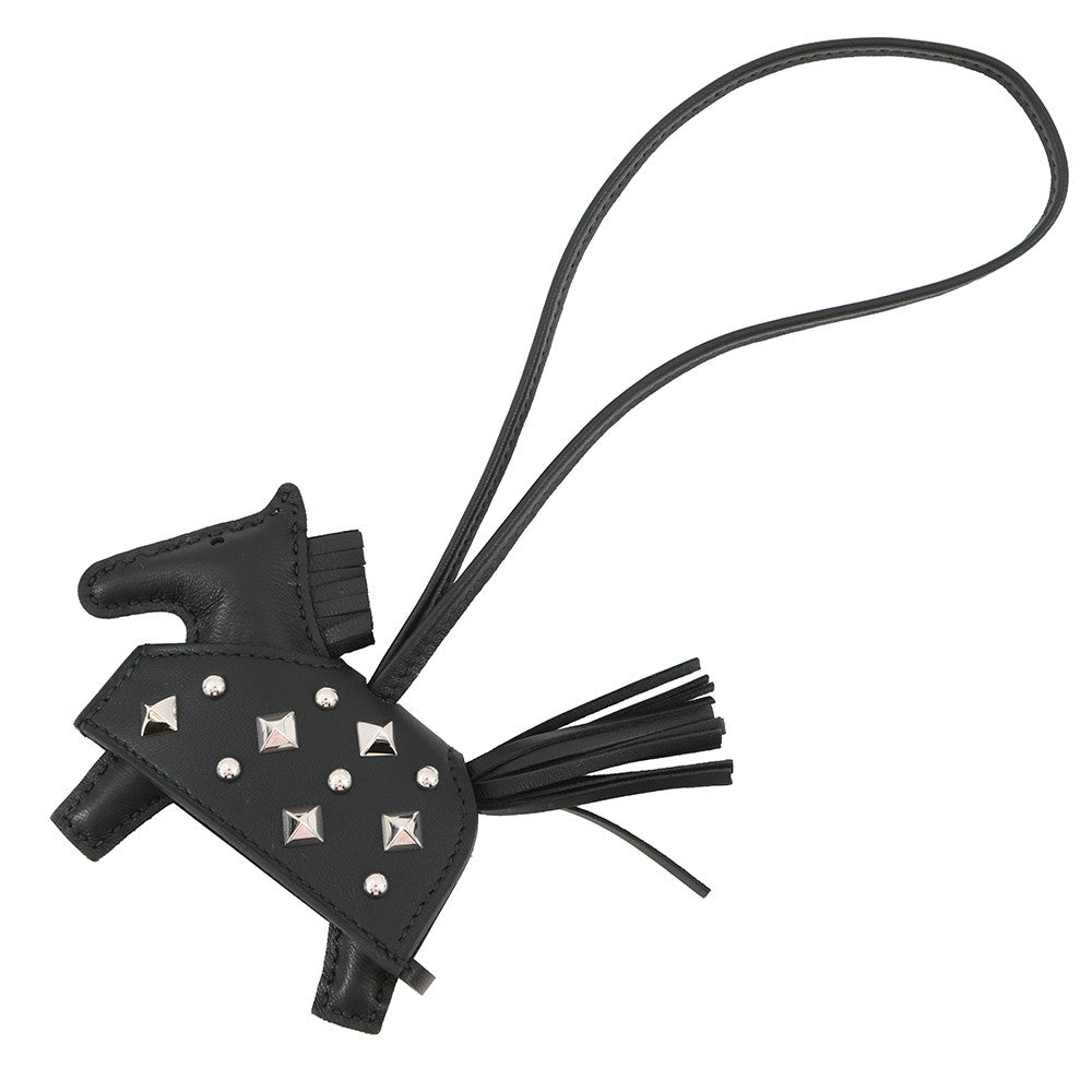 HERMES Rodeo Robeo Padlock Black Lambskin Studded Size PM