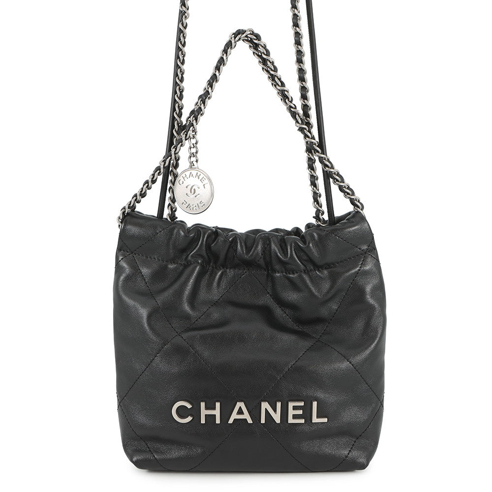 CHANEL CHANEL22 2WAYChain Handbag BlackAS3980 Shiny Calf Leather Size Mini